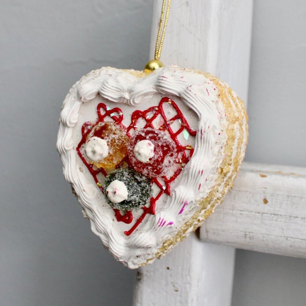 Vintage Handmade DIY Heart Shape Cake Christmas Tree Ornament